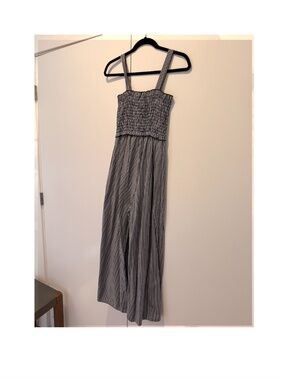 Susina Striped Smocked Wide Leg Jumpsuit Navy White Size Small